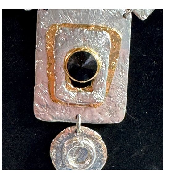 Estate Signed J Jansen Designs Brutalist Silver Plated Statement Necklace Modern - Picture 14 of 14